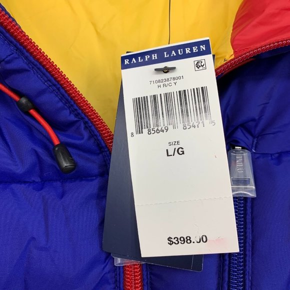 Polo Ralph Lauren Puffer Jacket Down Fill Glacier Hooded Yellow Blue - Picture 6 of 16